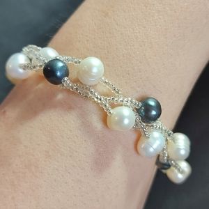 Genuine Black & White Pearl Bracelet (June Birthstone)